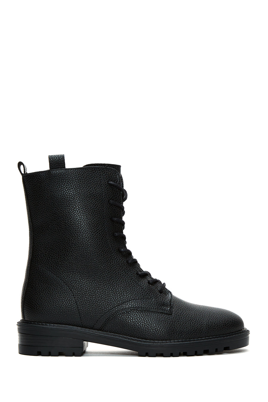 Women's Black Leather Zippered Flat Boots 22WFE4023FT | Derimod