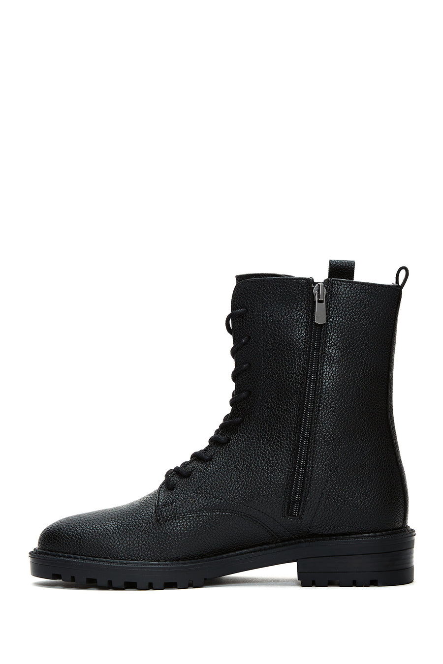 Women's Black Leather Zippered Flat Boots