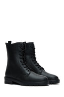 Women's Black Leather Zippered Flat Boots | Derimod