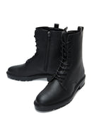 Women's Black Leather Zippered Flat Boots | Derimod