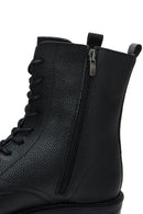 Women's Black Leather Zippered Flat Boots | Derimod