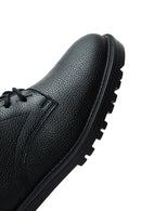 Women's Black Leather Zippered Flat Boots | Derimod