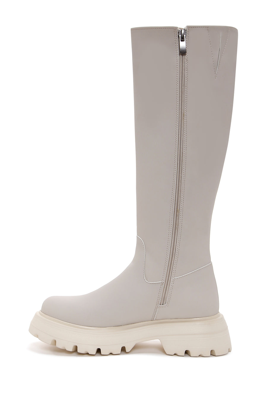Women's Beige Zippered Thick Soled Boots