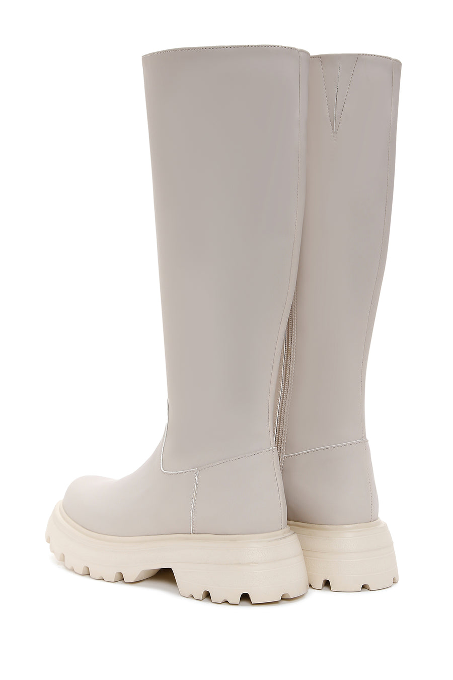 Women's Beige Zippered Thick Soled Boots