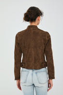 Laura Women's Brown Suede Leather Jacket | Derimod