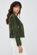 Laura Women's Khaki Suede Leather Jacket | Derimod