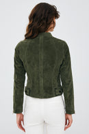 Laura Women's Khaki Suede Leather Jacket | Derimod