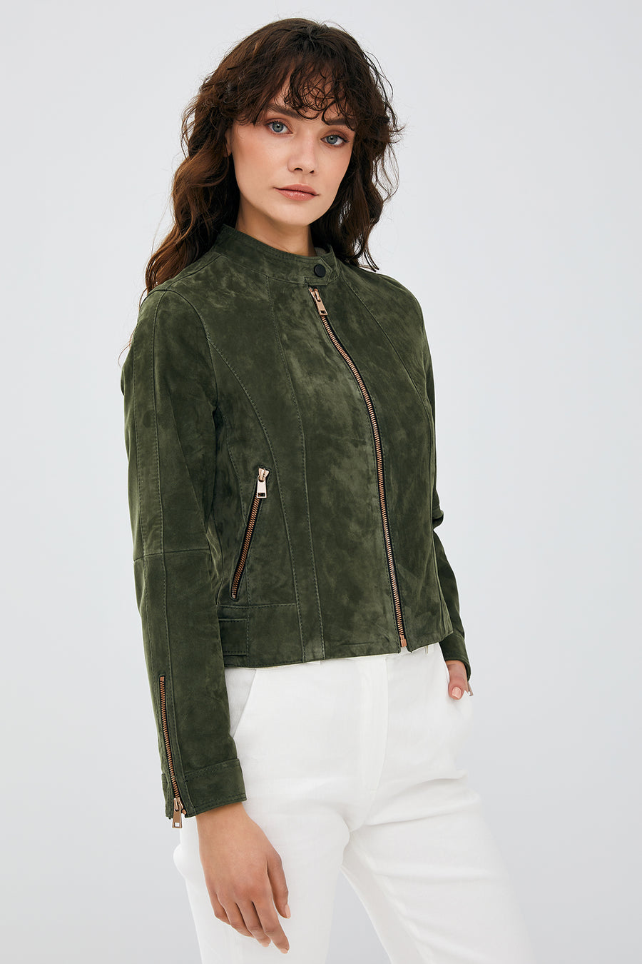 Laura Women's Khaki Suede Leather Jacket