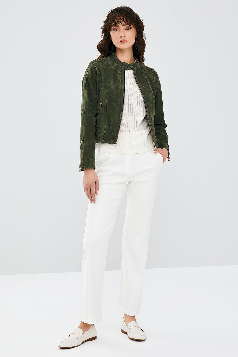 Laura Women's Khaki Suede Leather Jacket