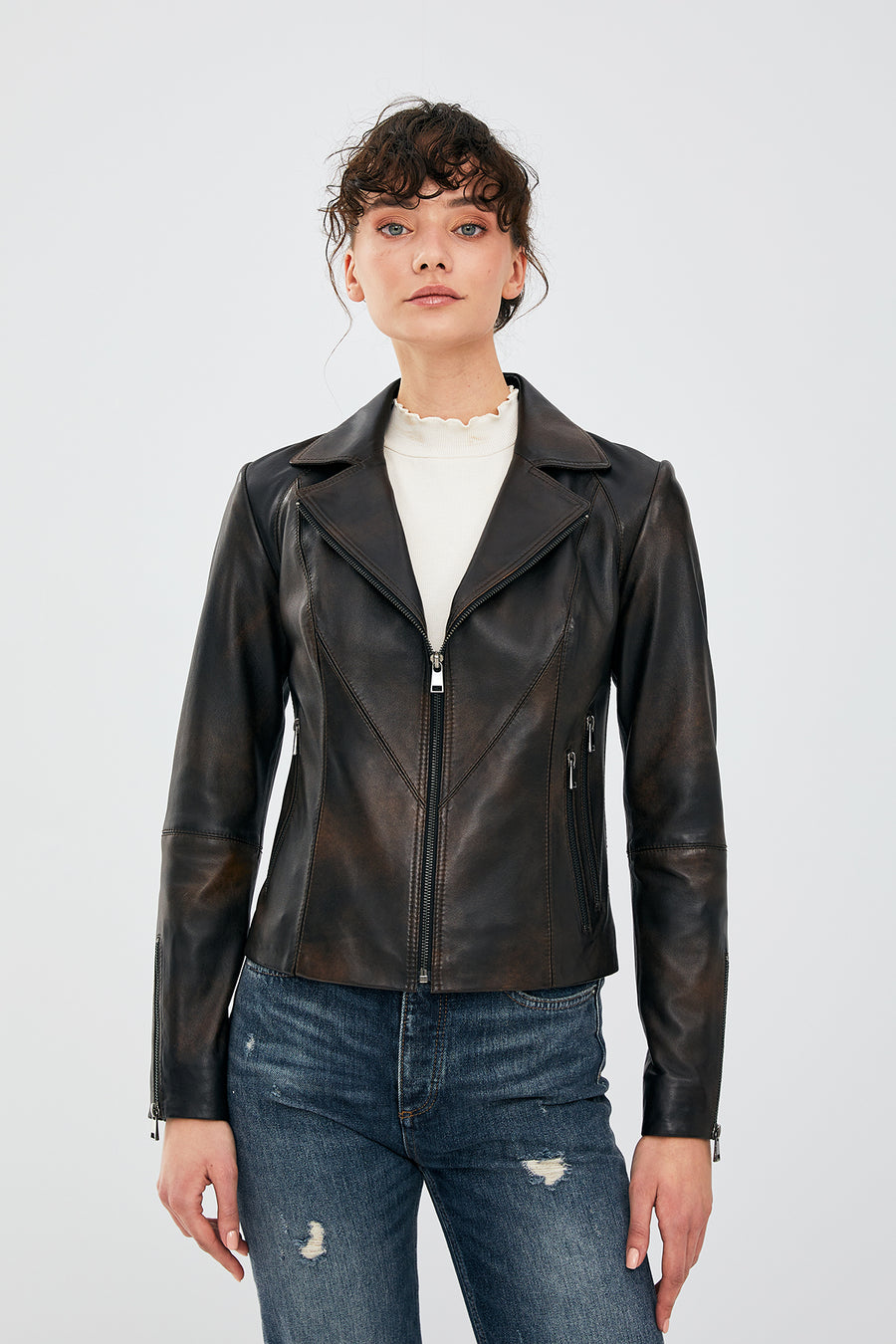 Olivia Women's Black Stretch-Fit Leather Jacket