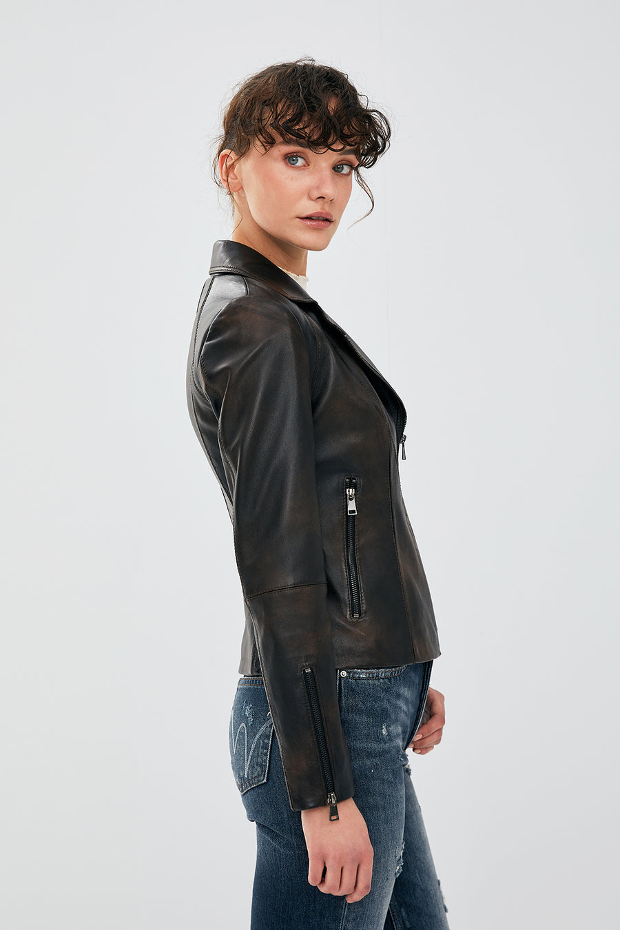 Olivia Women's Black Stretch-Fit Leather Jacket