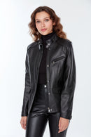 Meg Women's Black Leather Jacket | Derimod