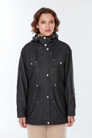 Alina Women's Black Hooded Leather Coat | Derimod