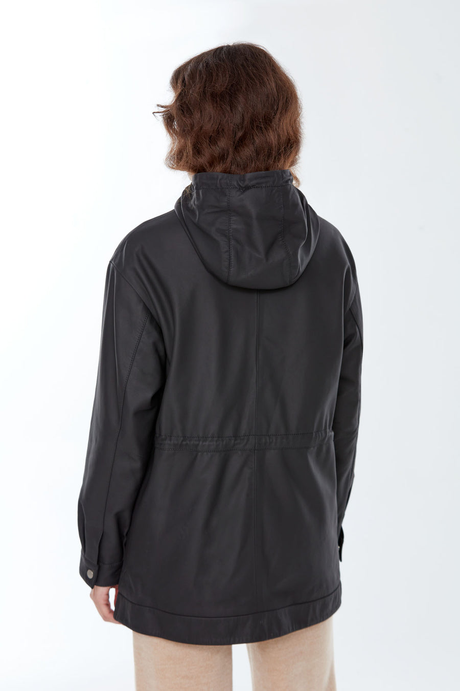Alina Women's Black Hooded Leather Coat