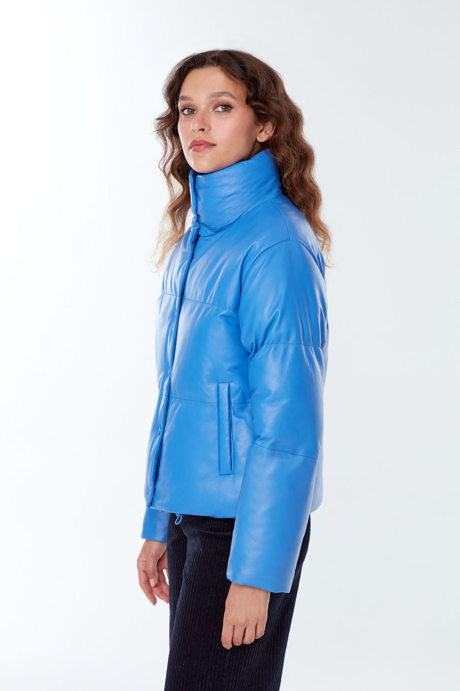 Barcelona Women's Blue Puffer Leather Coat