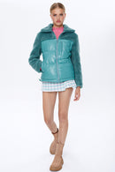 Miami Women's Green Teddy Puffer Leather Jacket | Derimod
