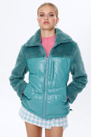 Miami Women's Green Teddy Puffer Leather Jacket | Derimod