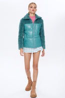 Miami Women's Green Teddy Puffer Leather Jacket | Derimod