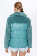 Miami Women's Green Teddy Puffer Leather Jacket | Derimod