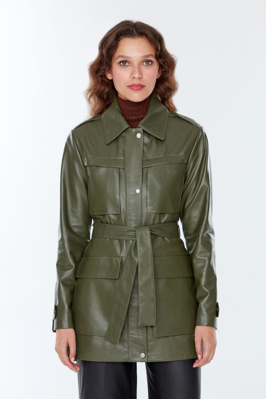 Anastasia Women's Khaki Long Leather Jacket