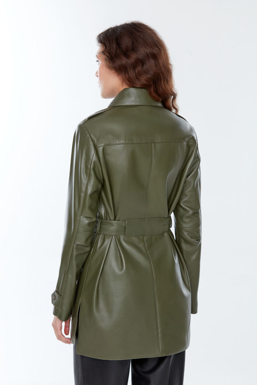 Anastasia Women's Khaki Long Leather Jacket