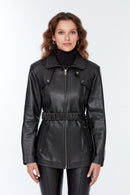Paloma Women's Black Long Leather Jacket | Derimod