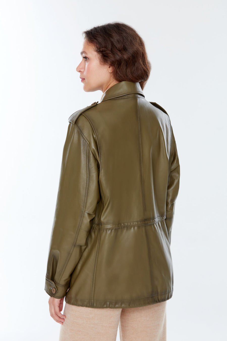 Isabel Women's Khaki Long Leather Parka