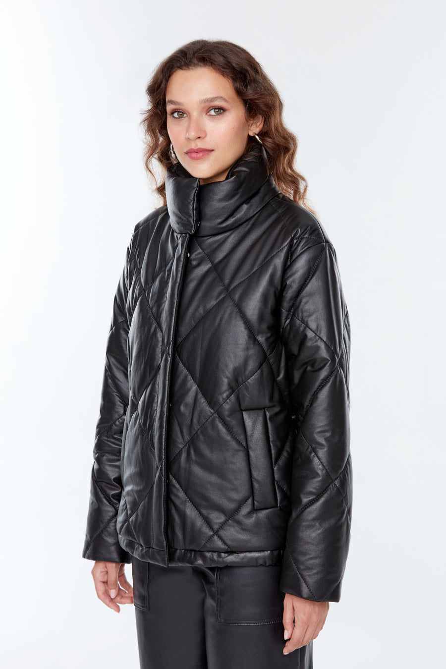 Madrid Women's Black Puffer Leather Jacket