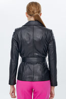Mayfair Women's Black Long Biker Leather Jacket | Derimod