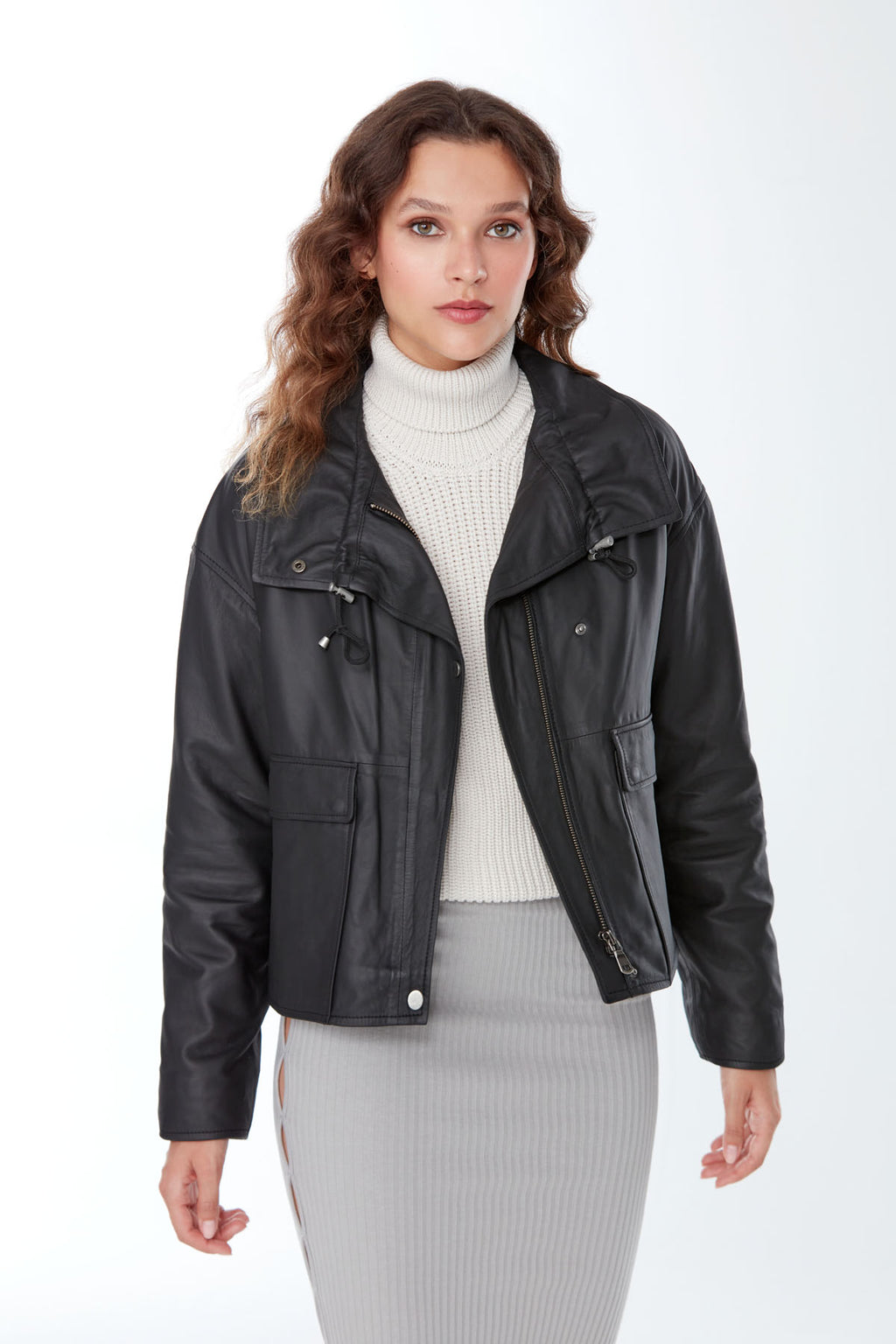 Nova Kadın Siyah Oversize Deri Ceket