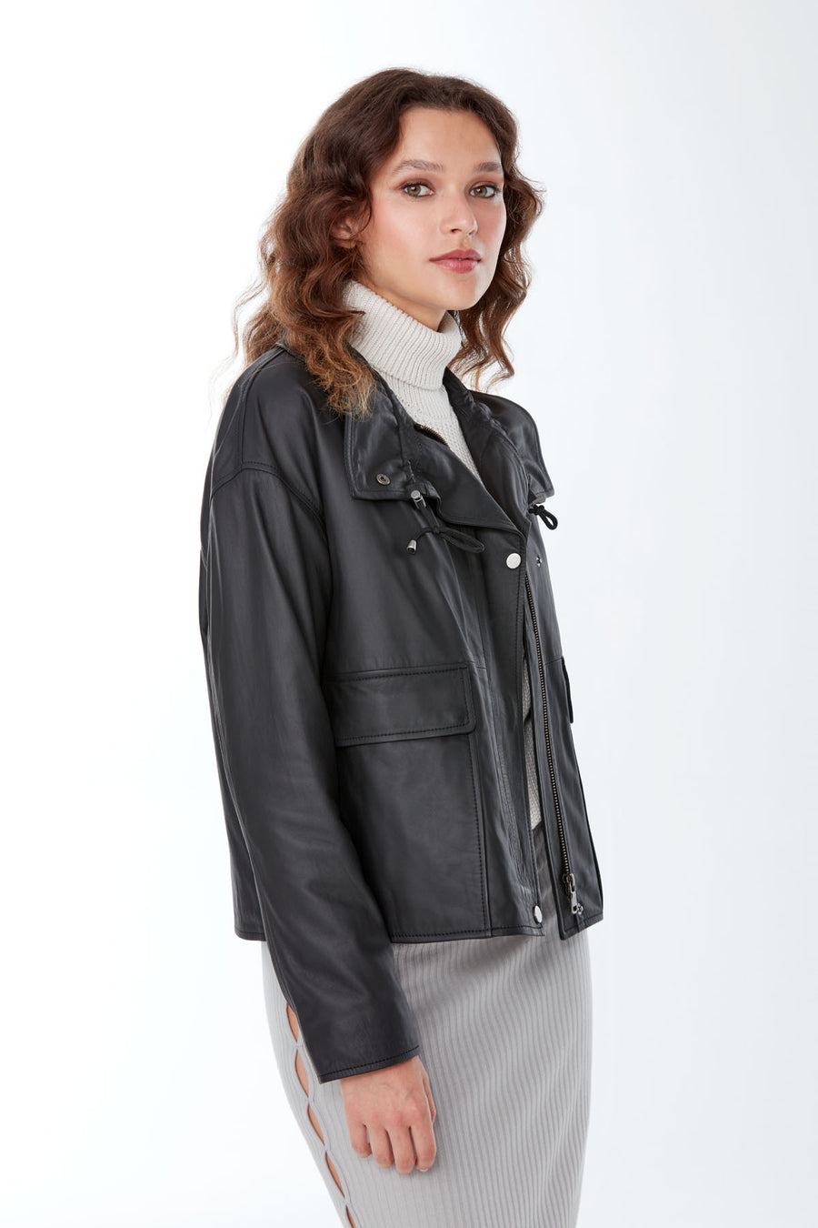 Nova Women's Black Oversize Leather Jacket