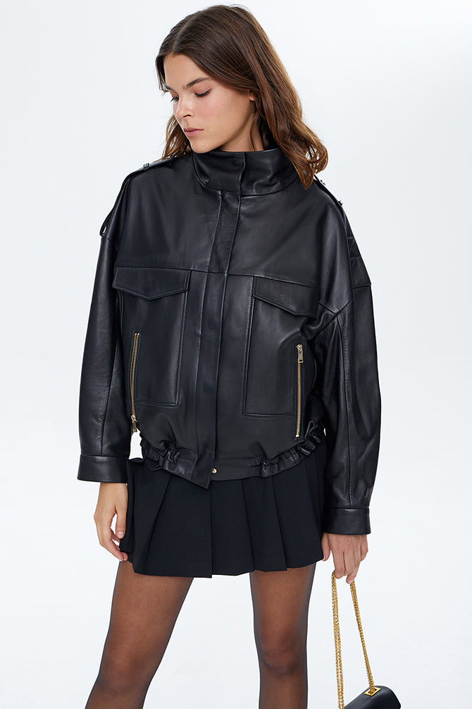 Jenny Women's Black Oversize Leather Jacket