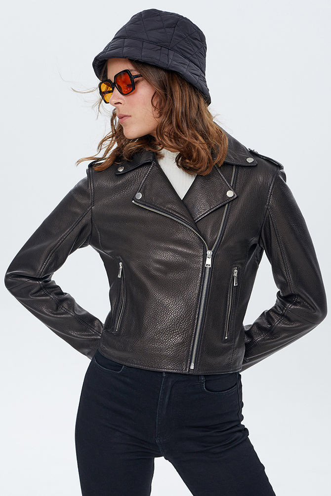 Nikita Women's Black Biker Leather Jacket 22WGD5998JB | Derimod