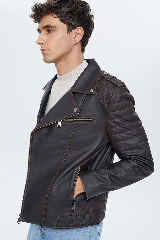 Speedy Men's Black Leather Slim-Fit Biker Jacket