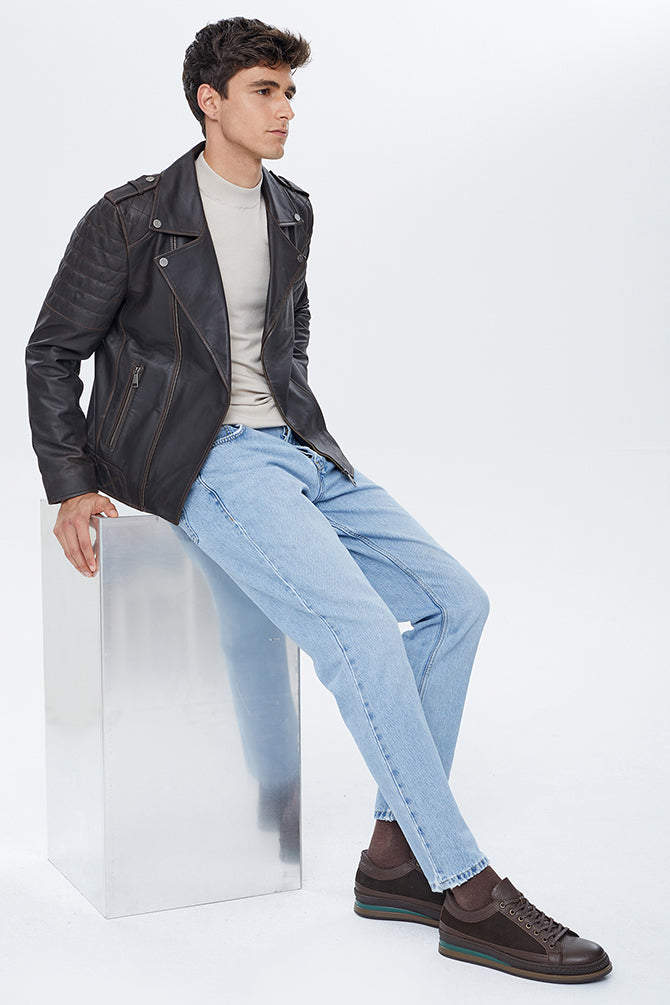 Speedy Men's Black Leather Slim-Fit Biker Jacket