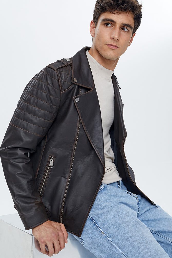 Speedy Men's Black Leather Slim-Fit Biker Jacket