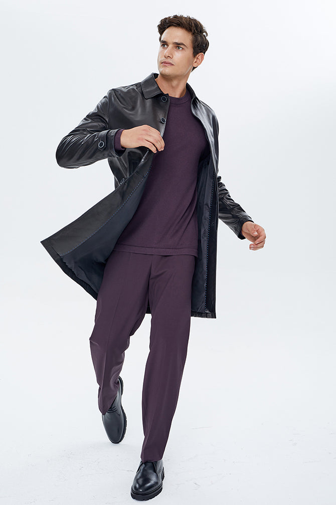 De Bruyne Men's Black Long Blazer Leather Jacket