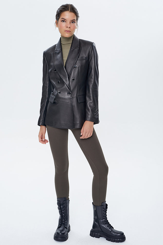 Susan Women's Black Long Leather Jacket