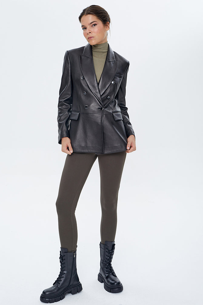 Susan Women's Black Long Leather Jacket