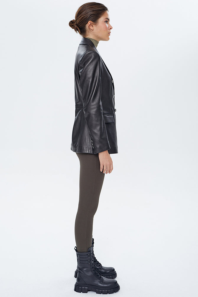 Susan Women's Black Long Leather Jacket