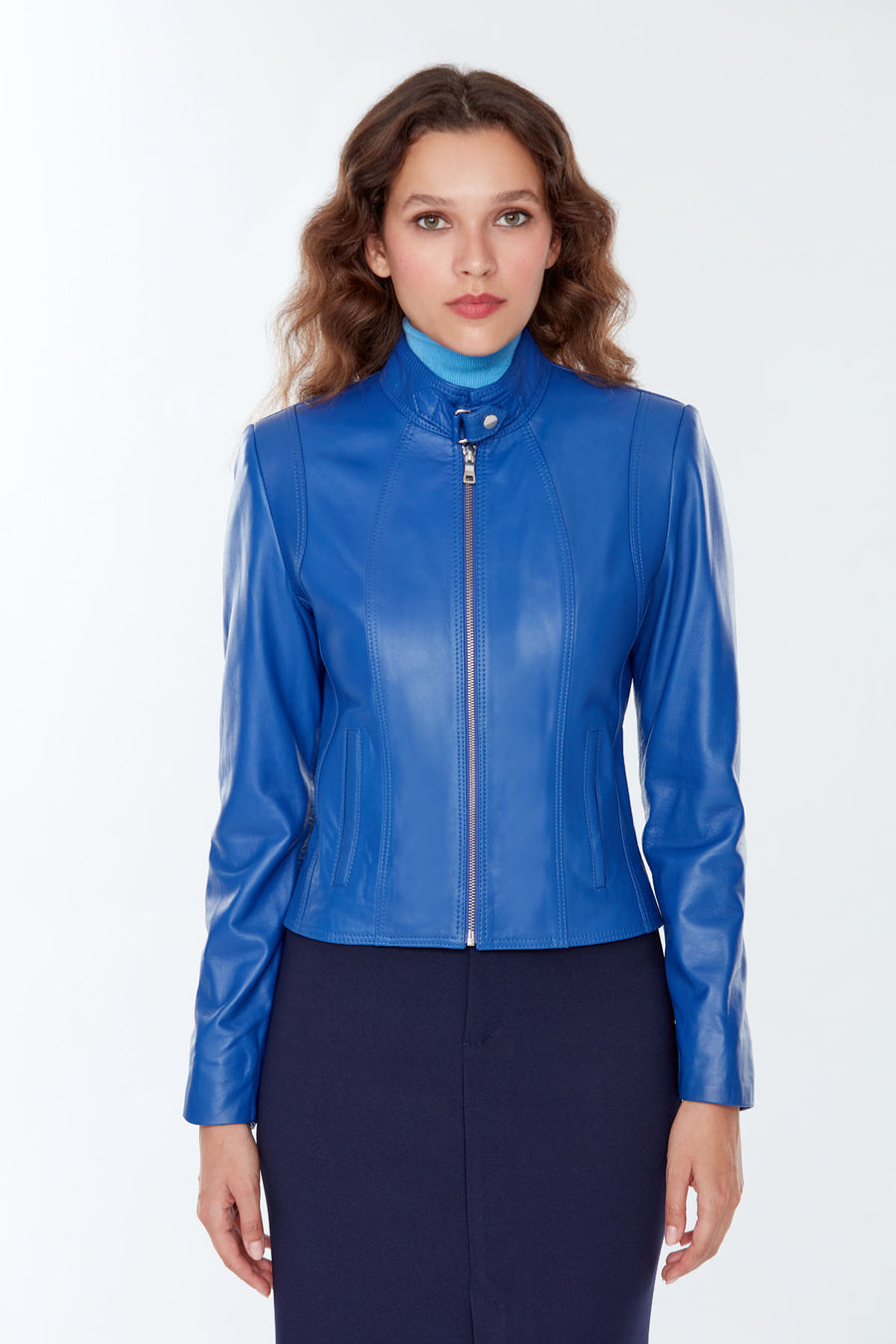 Angie Women's Blue Leather Jacket