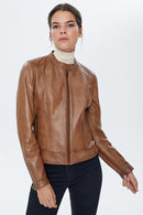 Aida Tan Women's Leather Jacket | Derimod