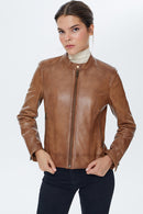 Aida Tan Women's Leather Jacket | Derimod