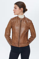 Aida Tan Women's Leather Jacket | Derimod