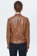 Aida Tan Women's Leather Jacket | Derimod