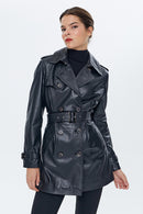 Milla Women's Black Leather Trench Coat | Derimod