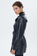 Milla Women's Black Leather Trench Coat | Derimod