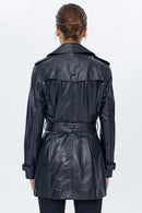 Milla Women's Black Leather Trench Coat | Derimod