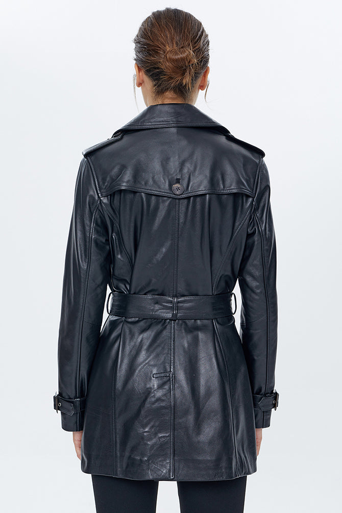 Milla Women's Black Leather Trench Coat