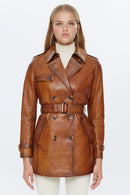 Milla Taba Women's Leather Trench Coat | Derimod